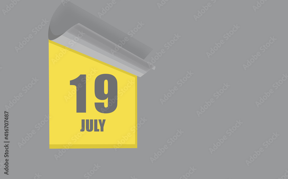 july 19. 19-th day of the month, calendar date. Gray numbers in a yellow window, on a solid isolated background. Spring month, day of the year concept july 19. 19-th day of the month, calendar date. Gray numbers in a yellow window, on a solid isolated background. Spring month, day of the year concept