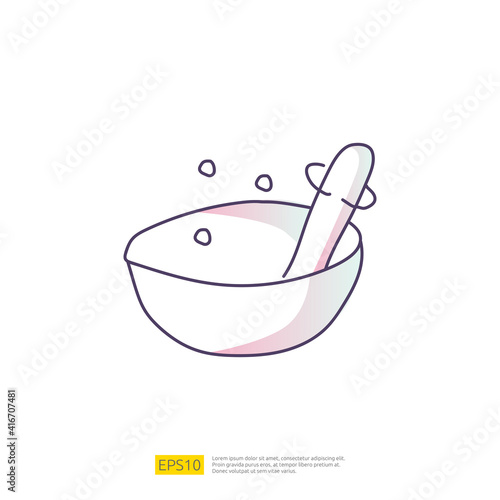 mortar and pestle doodle icon for cooking concept. Gradient fill line sign symbol vector illustration