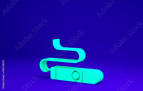 Green Cigar icon isolated on blue background. Minimalism concept. 3d illustration 3D render.