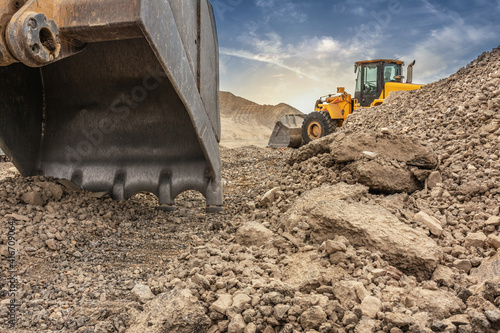 Group of excavator working on a construction site