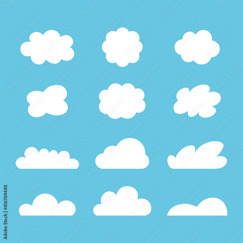 シンプルな雲のアイコン風イラストセット