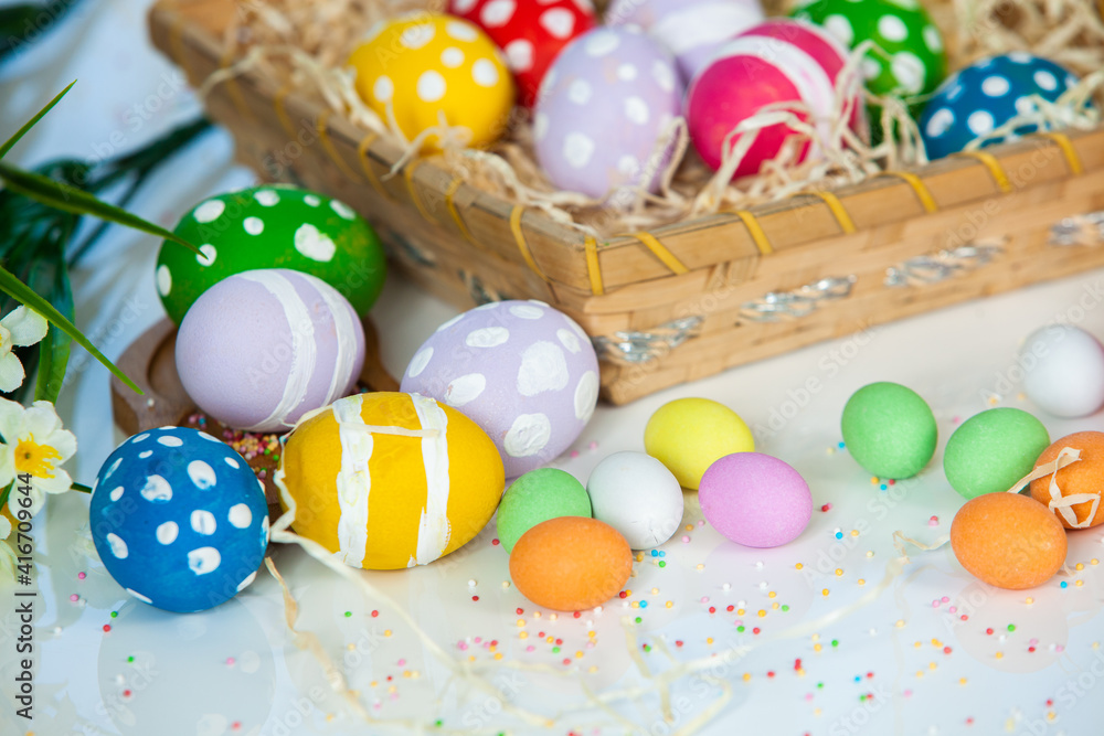 Hand painted pastel colored Easter eggs background. Happy Easter greeting card or invitation. Hand painted pastel colored Easter eggs background. Happy Easter greeting card or invitation.