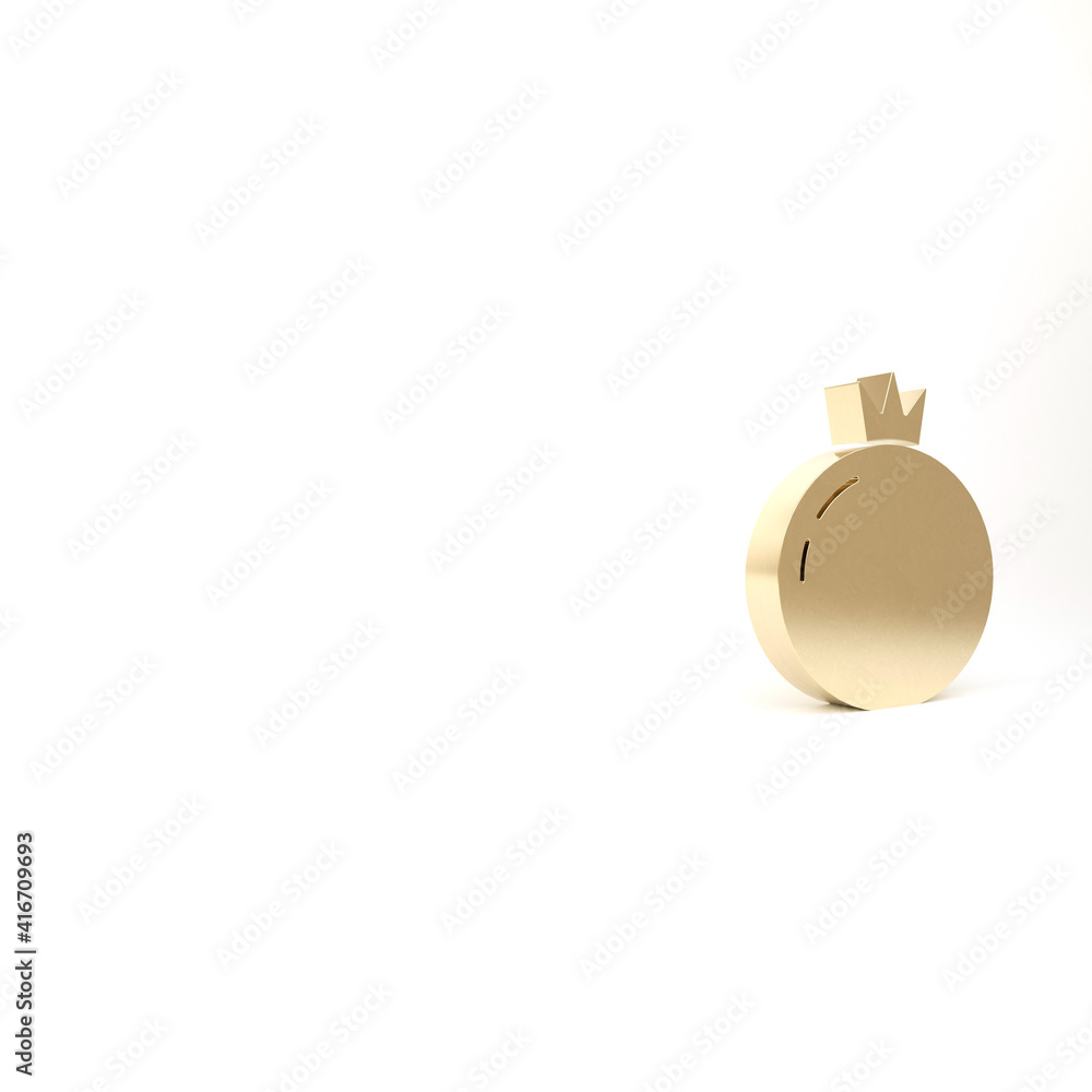 Gold Tomato icon isolated on white background. 3d illustration 3D render.