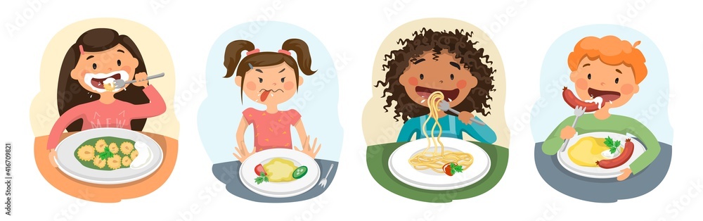 kids child girl and boy eating healthy food