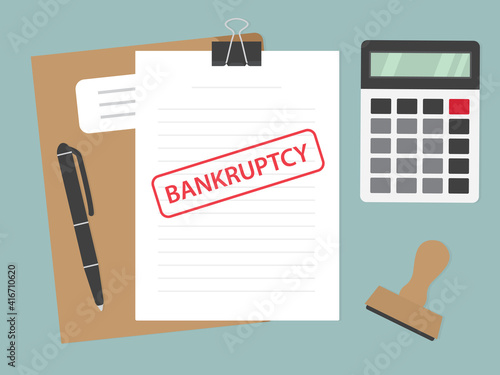 paper document folder with bankruptcy stamp - vector illustration