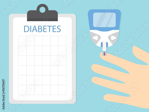 checking blood sugar level with glucometer, diabetes concept - vector illustration