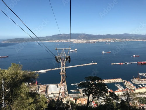 Fels von Gibraltar mit Stadt und Seilbahn Mittelmeer Horn Klippen Küste Strand