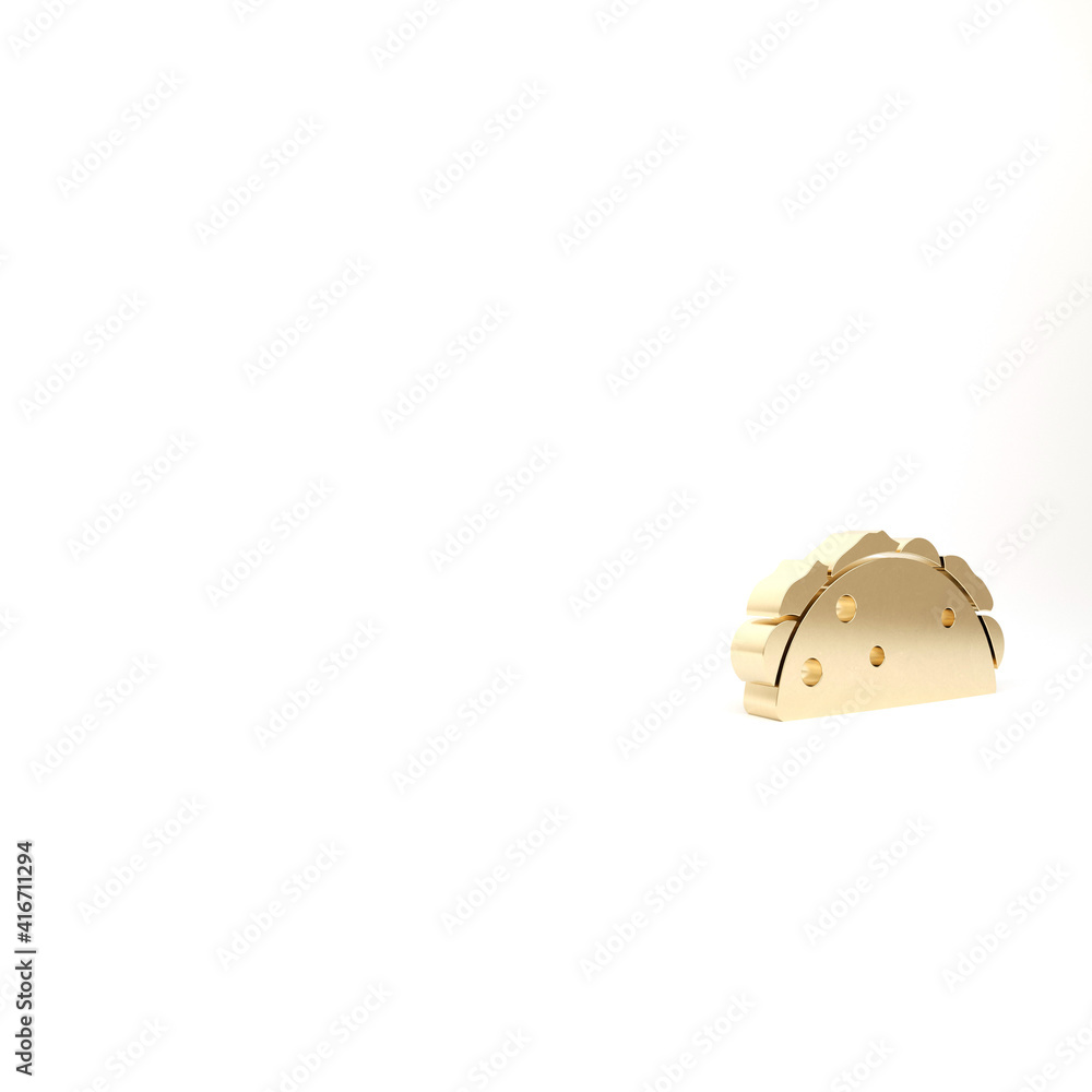 Gold Taco with tortilla icon isolated on white background. Traditional mexican fast food menu. 3d illustration 3D render. Gold Taco with tortilla icon isolated on white background. Traditional mexican fast food menu. 3d illustration 3D render.