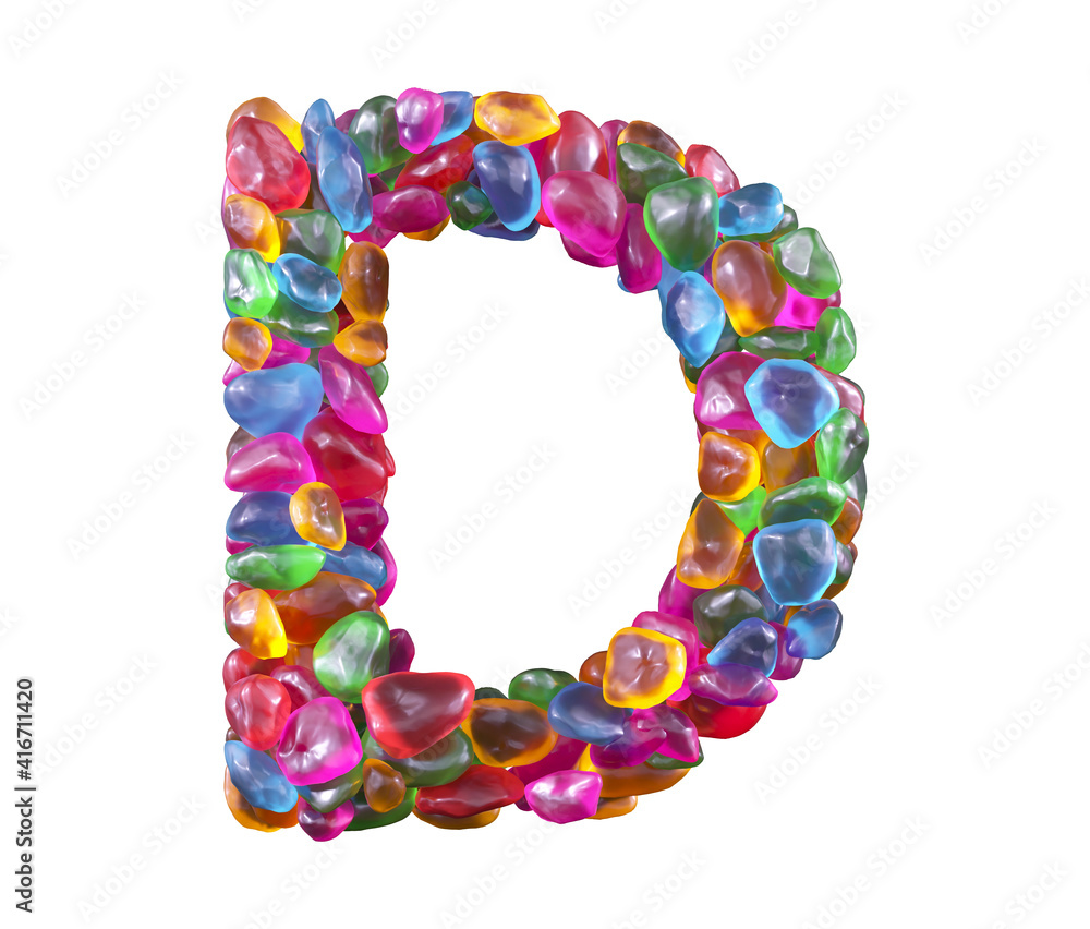Colorful gems font. Letter D. Colorful gems font. Letter D.