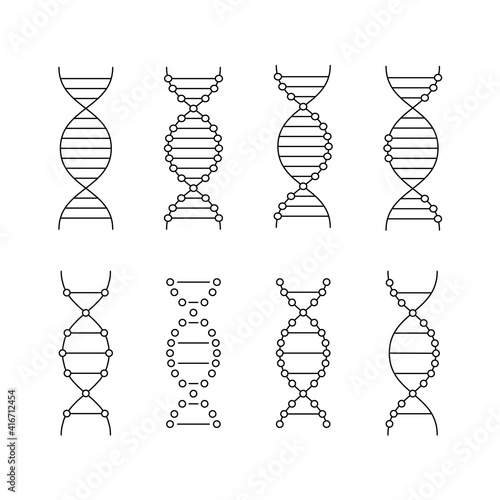 black linear dna icons set