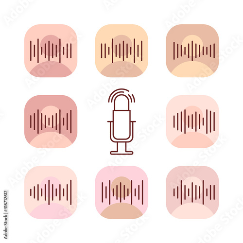 set of equalizers icons and microphone