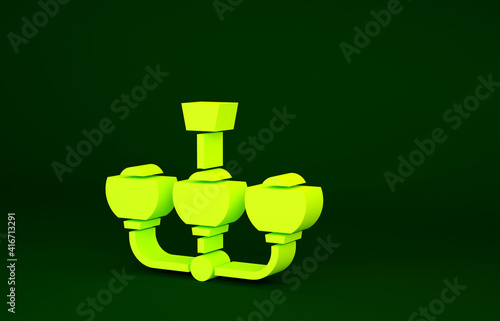 Yellow Chandelier icon isolated on green background. Minimalism concept. 3d illustration 3D render.