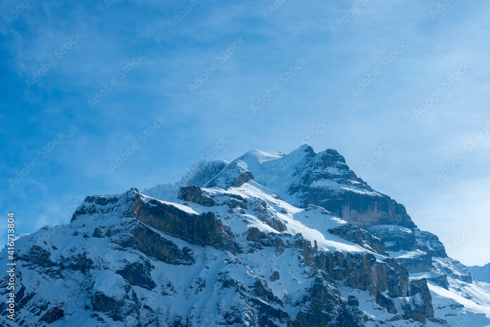 Obraz premium View from Muerren, a village in Switzerland, to the mountains Eiger and Moench