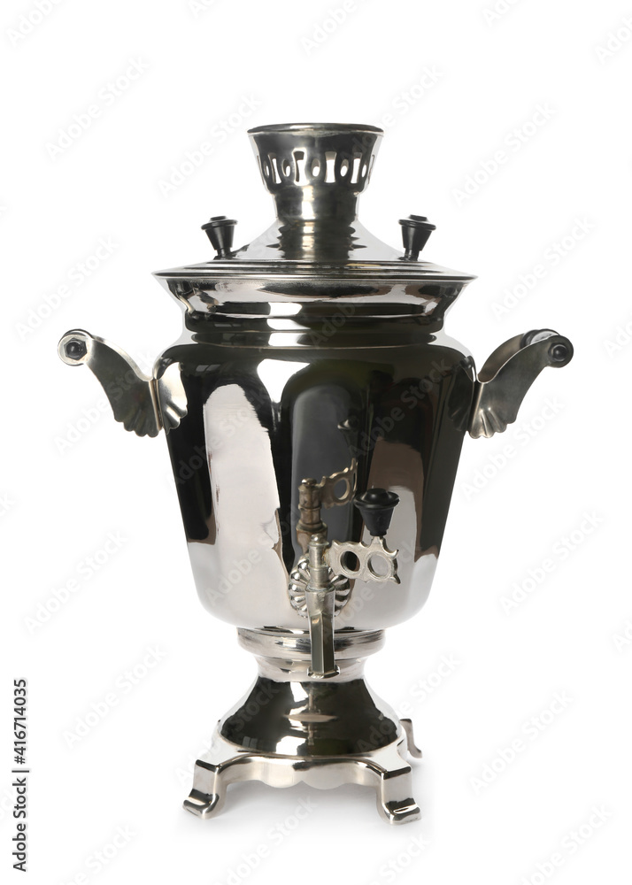 Traditional Russian samovar isolated on white. Kitchenware Traditional Russian samovar isolated on white. Kitchenware