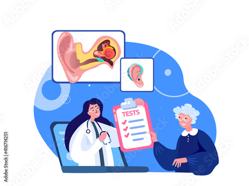 фотографія Online Audiologist ENT-Doctor Consultate Old Pensioner Woman Patient