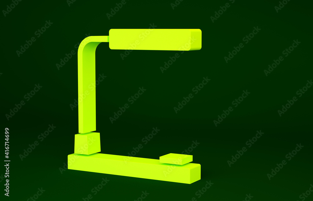 Yellow Table lamp icon isolated on green background. Desk lamp. Minimalism concept. 3d illustration 3D render. Yellow Table lamp icon isolated on green background. Desk lamp. Minimalism concept. 3d illustration 3D render.
