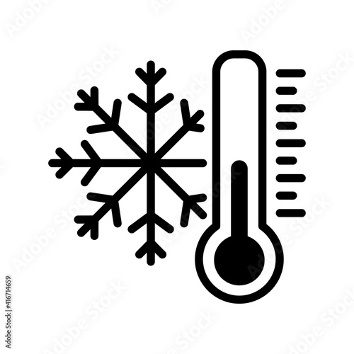 Thermometer with snowflake line icon isolated on the white background