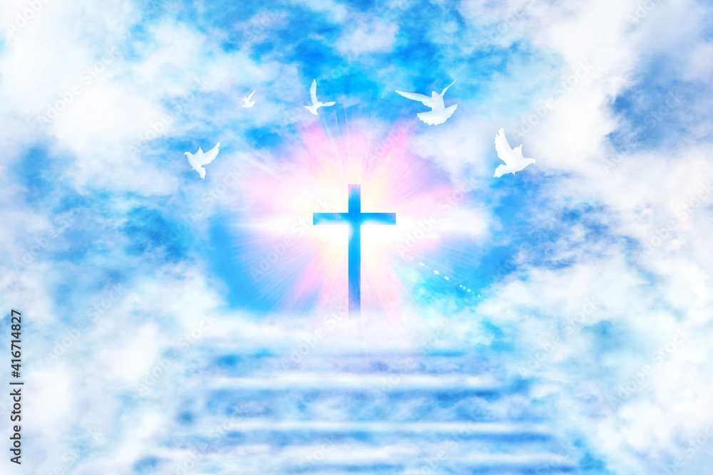 Stairs that go up to heaven with cross and doves Stairs that go up to heaven with cross and doves