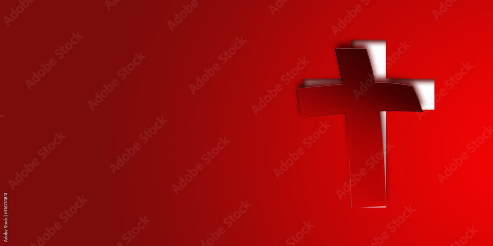 Obraz premium Illustration with cutout of christian cross peeling off red background