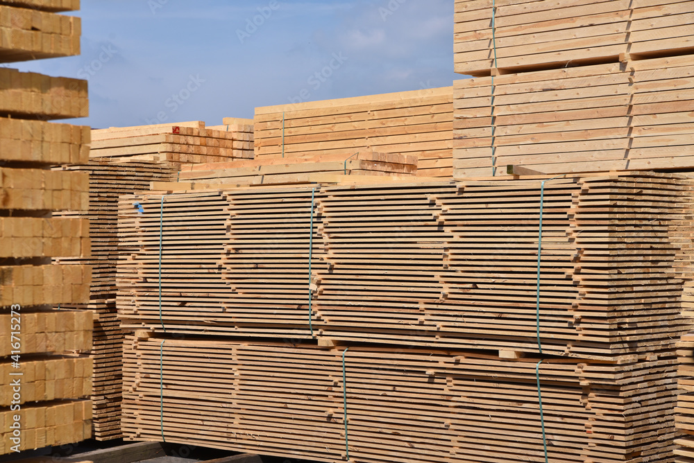 Timber mill/ sawmill: storage of planed wooden boards Timber mill/ sawmill: storage of planed wooden boards