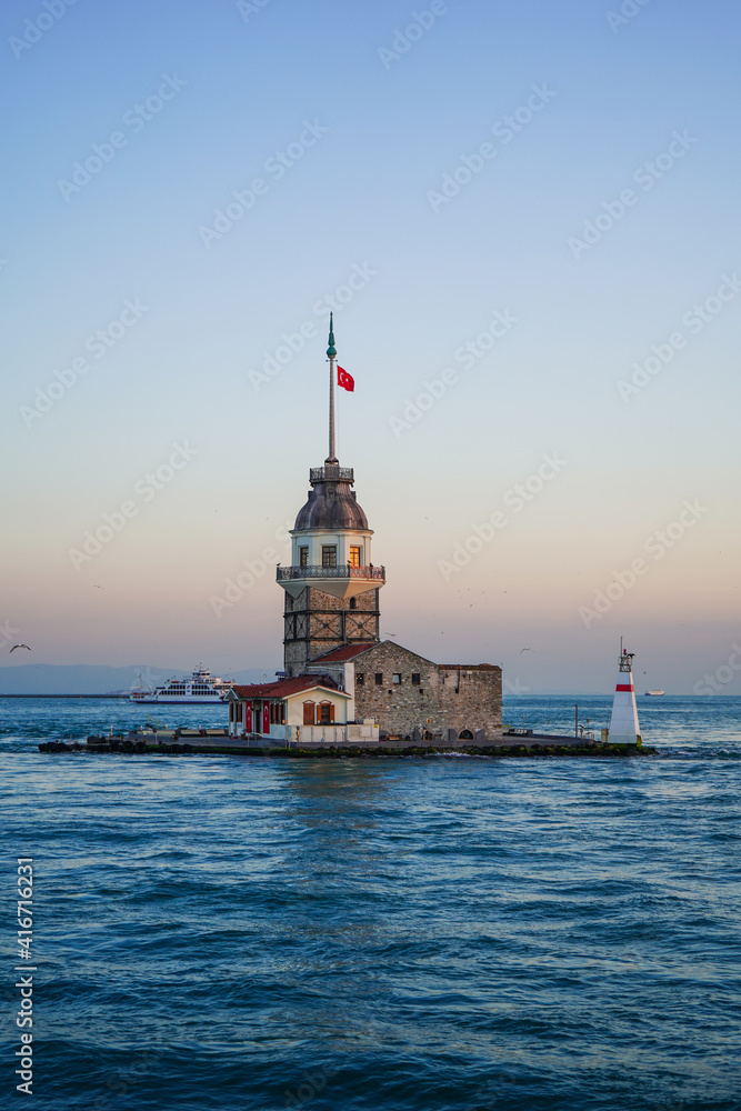Istanbul, Turkey, 04.22.2019. The Maiden's Tower, Leander's Tower since the medieval Byzantine period, is a tower on a small islet.