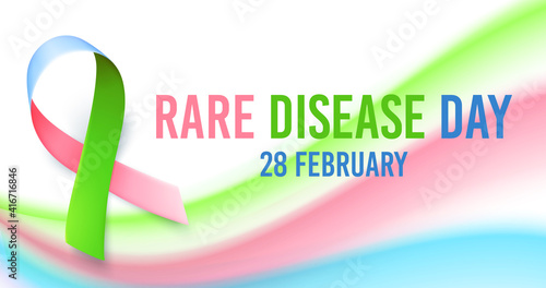 Symbol of rare disease, realistic ribbon. Poster template for awareness day on 28 february, vector illustration.