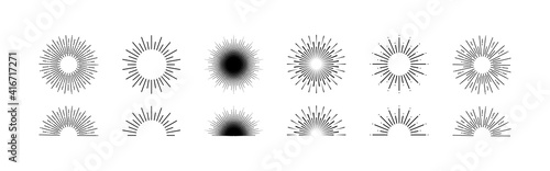 Sunburst. Rays. Sunburst vector icons. Rays in simple retro design. Sunrise rays. Vector illustration