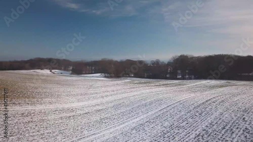 aerial snowy landscape footage from mols bjerge and djursland located in central denmark