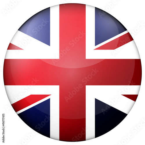 Glass light ball with flag of United Kingdom. Round sphere, template icon. English national symbol. Glossy realistic ball, 3D abstract vector illustration highlighted on a white background. Big bubble