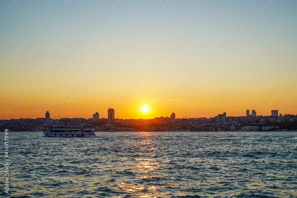 Evening Istanbul. Sunset over the Bosphorus.