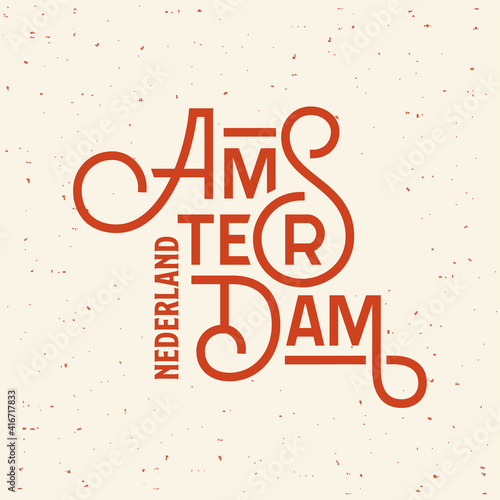 Amsterdam lettering yellow and red Vector Illustration
