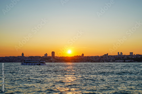 Evening Istanbul. Sunset over the Bosphorus. © StevePFX Production