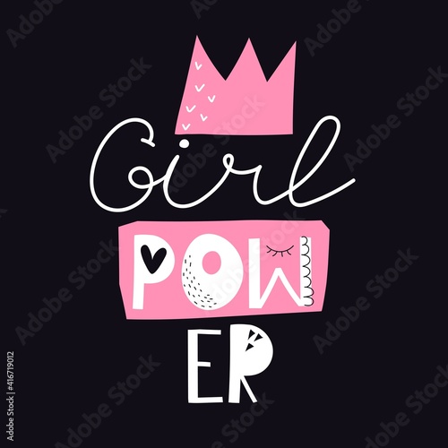 girl power. hand drawing lettering. Flat vector illustration for kids. baby design for cards, prints 
