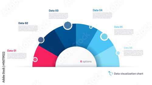 Vector pie chart infographic template in the form of semicircle divided by six parts