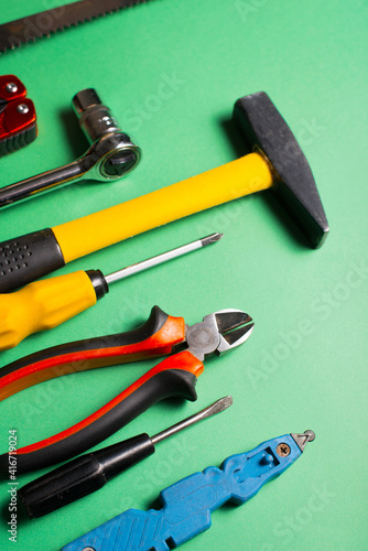 Photo set of different tools for engineering and repairing concept.