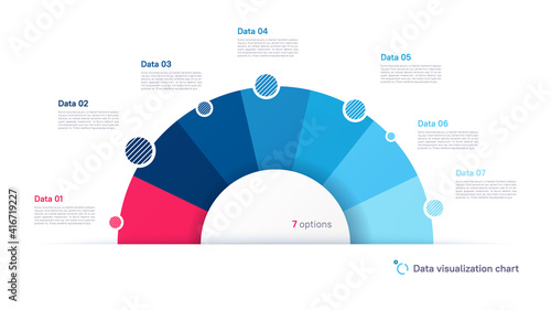 Vector pie chart infographic template in the form of semicircle divided by seven parts