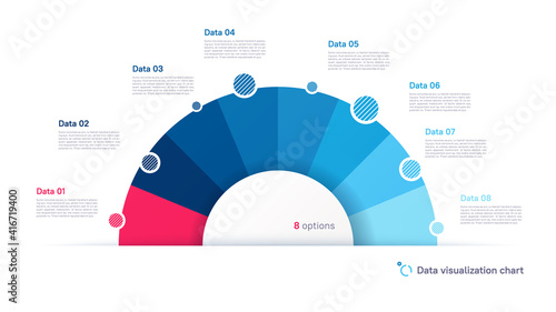Vector pie chart infographic template in the form of semicircle divided by eight parts