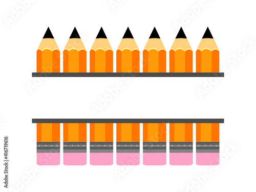 Flat pencils split monogram isolated on a white background. Space for text. Vector stock illustration for card or poster