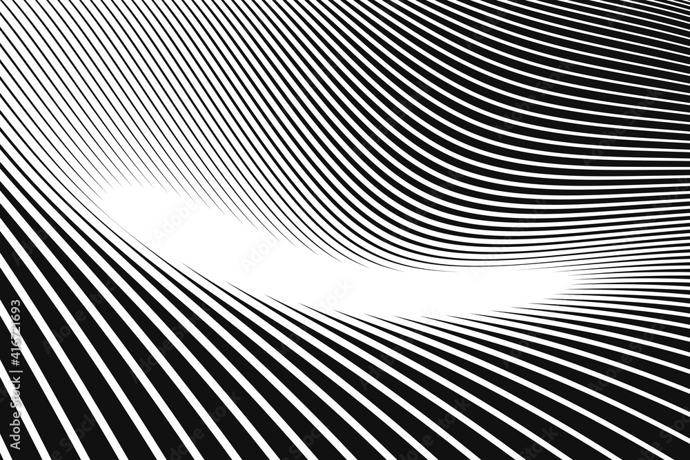 Black and white wavy lines. Halftone optical pattern.