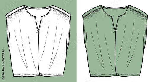 Blouse Design, Fashion Flat Sketch Template.