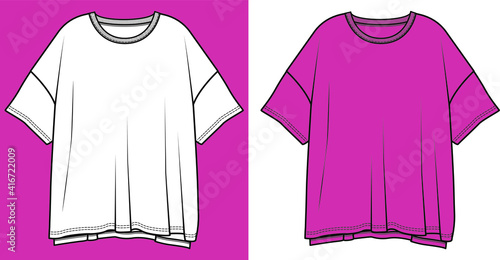 Women's  T-Shirt Design. Fashion Flat Sketch, apparel template, vector