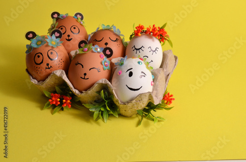 Easter eggs in an egg container. Spring. Easter.