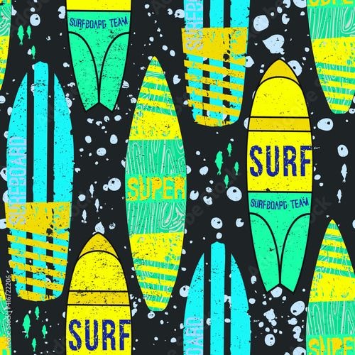 Canvas Print Seamless  Sea surfing pattern with bright surf desks