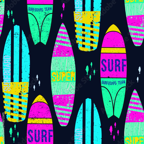 Seamless  Sea surfing pattern with bright surf desks.  Summer illustration. , for textiles, prints, for boy and girl