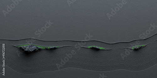 Canvas Print Zen Garden 3D Render with Gray Stones and Green Moss 1