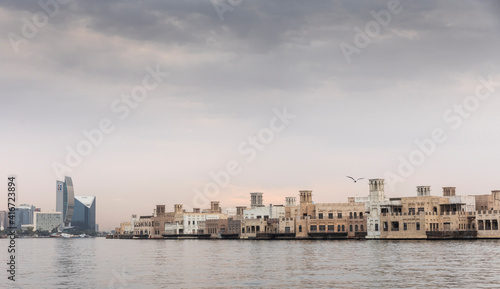 buildings of Old Dubai at sunrise