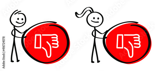 Red stickman, compliments oke like hand thumb up or thumbs down Funny okay or super good icons Flat vector okey hands Unlike or dislike day. Don't, Dont or yes, no finger. Cartoon stick figures man