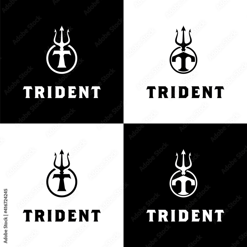 Circular Neptune Letter T Trident King logo design vector Circular Neptune Letter T Trident King logo design vector