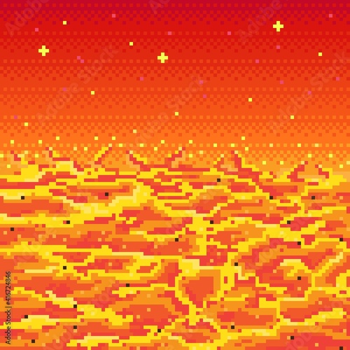 Lava pixel art. Lava in space. Art lava background. Hot Galaxy. Hell Galaxy. lava planet surface.