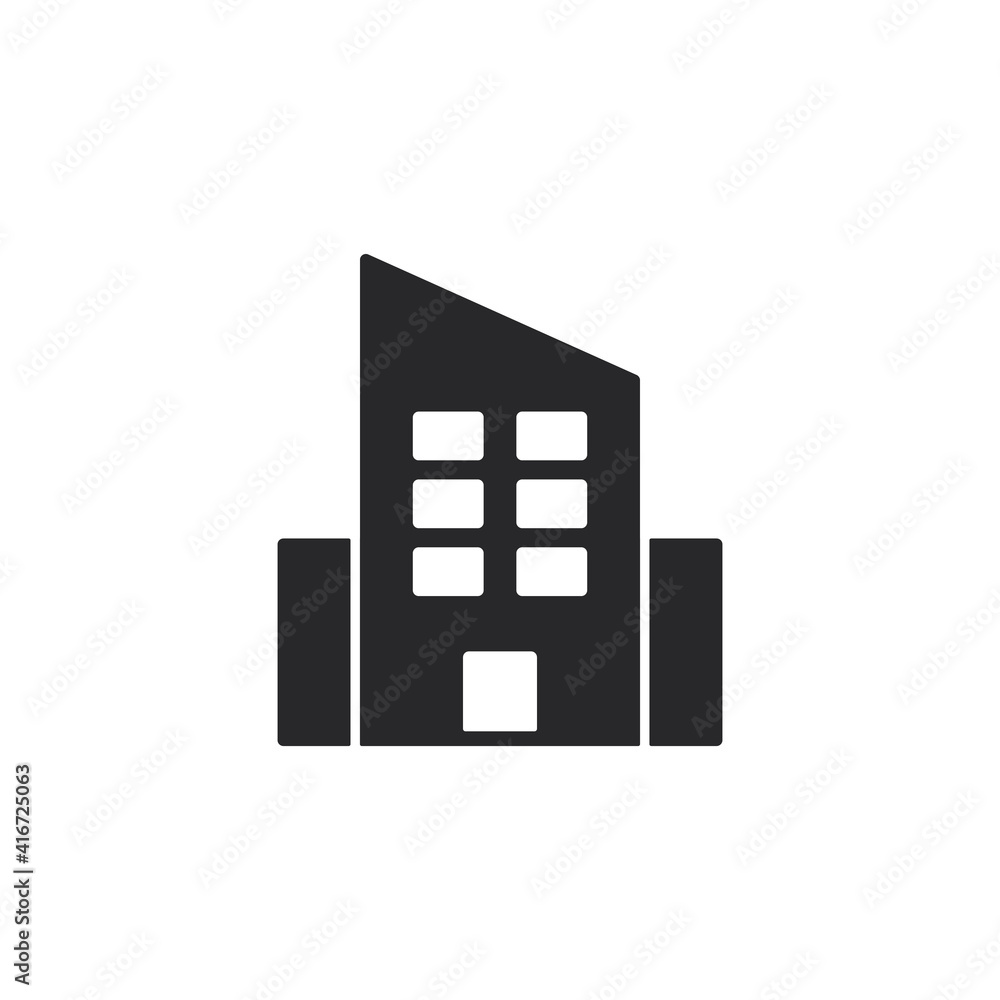 Apartment office building icon. Black building silhouette. Vector isolated on white Apartment office building icon. Black building silhouette. Vector isolated on white